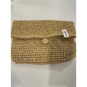 Old Navy Woven Straw Clutch Bag Tan Neutral Summer Beach Boho 550387-00-1 NWT